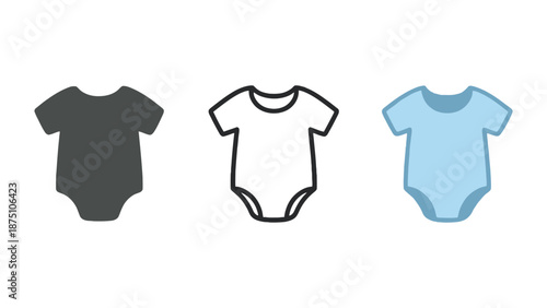 Three colorful baby onesies on a clean white background