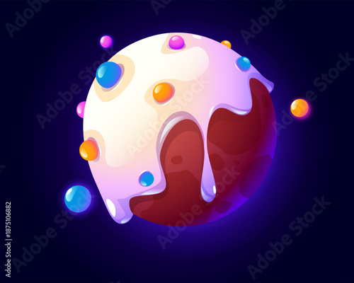 Vector cartoon donut planet in outer space