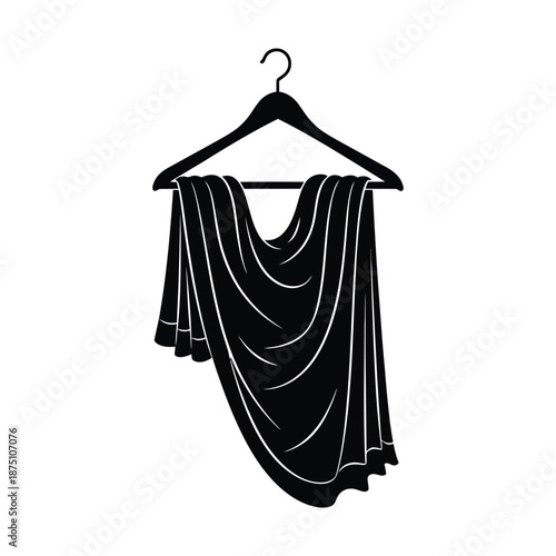 Traditional Indian sari draped on clothes hanger vector, ethnic fabric storage icon, laundry and textile illustration