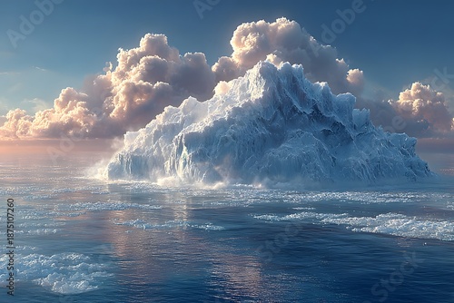 Majestic Iceberg and Clouds at Sunset - Arctic Seascape for Environmental Poster Design