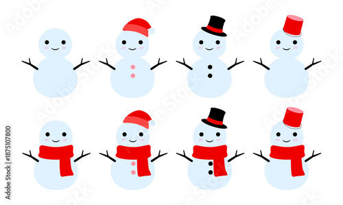 かわいい雪だるまのセット　赤　透過