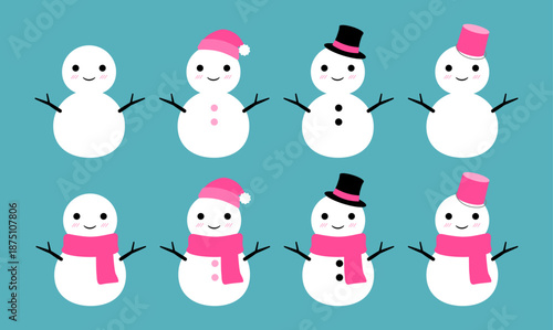 かわいい雪だるまのセット　ピンク
