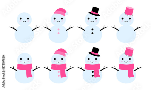 かわいい雪だるまのセット　ピンク　透過