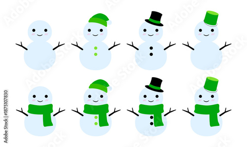 かわいい雪だるまのセット　緑　透過