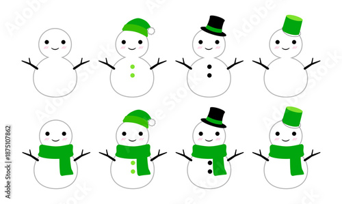 かわいい雪だるまのセット　緑　線あり