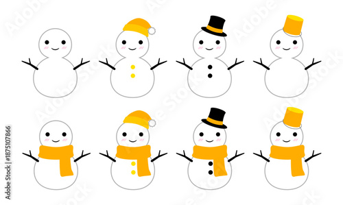 かわいい雪だるまのセット　黄　線あり