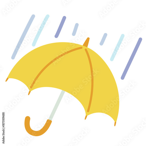 パステルカラーで描かれたシンプルな雨と傘のイラスト