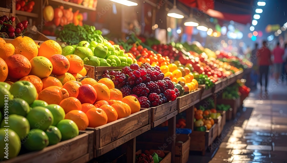 Obraz premium Fresh Fruits at Vibrant Market Stall.