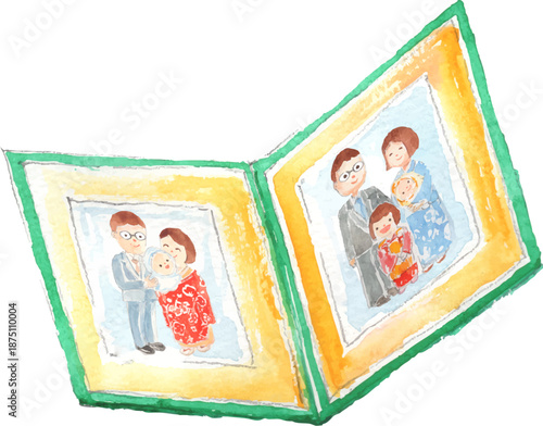 家族写真のアルバムの水彩イラスト　ベクター