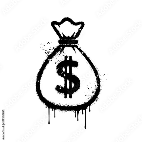 Money Bag Icon Graffiti Spray Paint Style Dollar Sign Financial Success