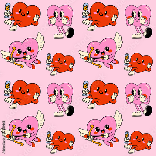 Cute Heart Characters with Love Messages in Fun Pattern