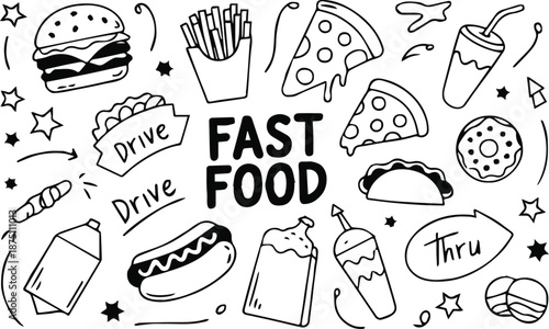 food fast food icons drive thru vector illustration set