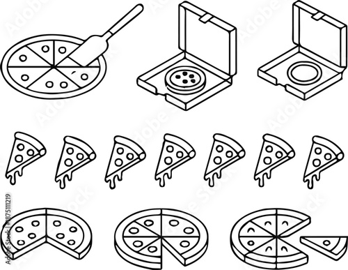 pizza icon set line art vector slices and whole pies for menu design
