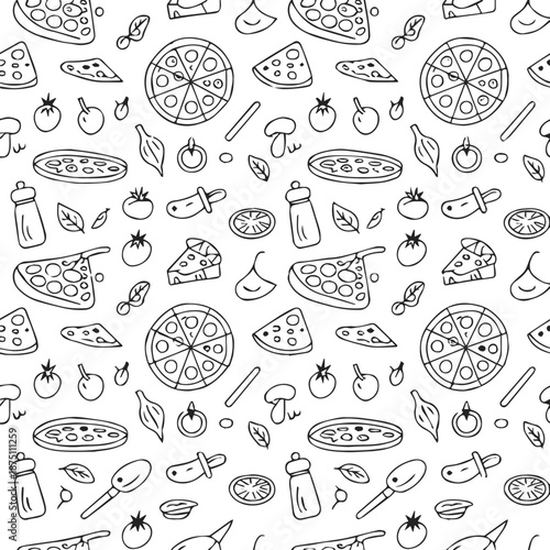 pizza hand drawn food icon pattern for restaurant menu textile