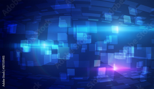 Glowing data 3d cubes abstract digital vector background. Perfect for AI concepts, big data visualization, technology presentations for websites and corporate media