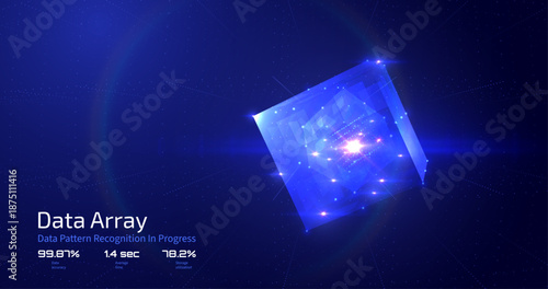 Glowing data 3d cube abstract digital vector background. Perfect for AI concepts, big data visualization, technology presentations for websites and corporate media