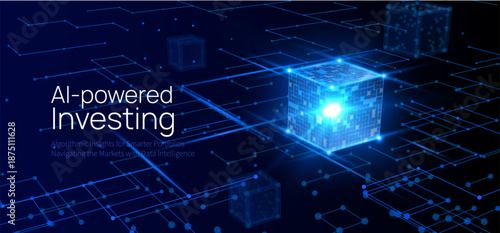 Abstract geometric background of big data space, with grid of square shapes and glowing connection dots. Network infrastructure, data centers, cloud storage mapping, digital communication frameworks