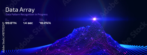 Data particles digital information in deep blue cosmic space. Concept of big data burst, blockchain technology, AI data processing, network energy. Backdrop for presentations and dynamic backgrounds.