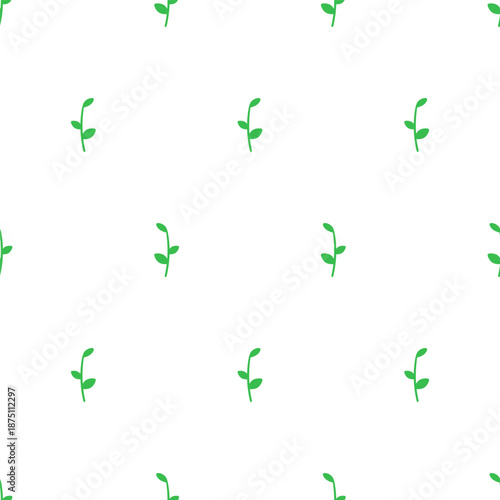 Simple Sprout Seamless Pattern Vector, Minimalist White Background, New Growth Spring Plant Repeat for Eco Branding and Wallpaper