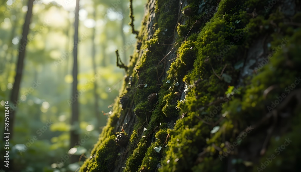 Obraz premium Mossy Tree Trunks in Sunlit Forest