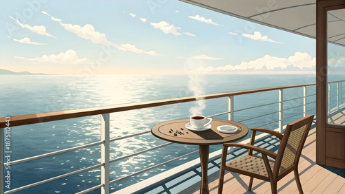 Cruise ship balcony view overlooking  ocean