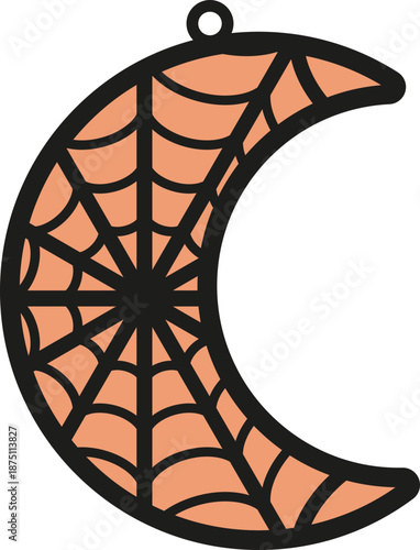 Spider Web Crescent Moon Suncatcher SVG, Halloween Sun Catcher, Laser Cut Files Glowforge, Stained Glass Acrylic Window Ornament, Home Decor