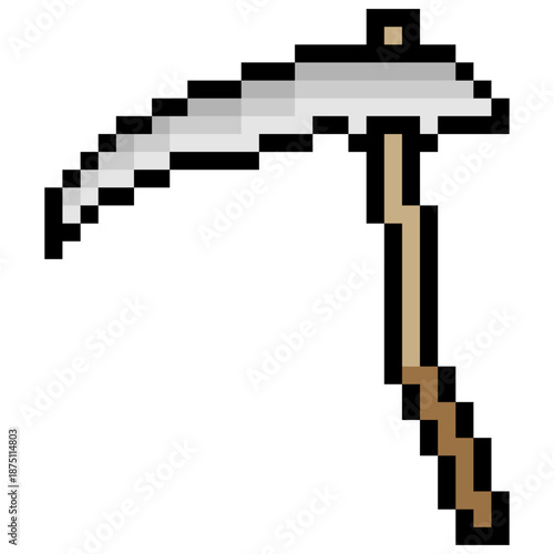 Scythe with pixel art on white background.