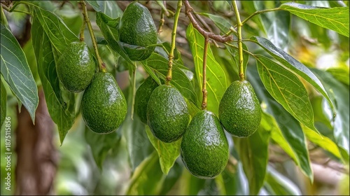 Wallpaper Mural The Avocado Branch Hanging with Multiple Ripe Green Fruits in Sunlit Orchard Torontodigital.ca