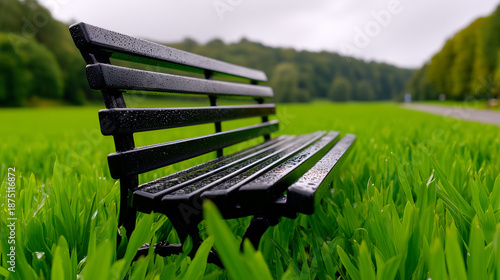 Lone Bench in Empty Park on...