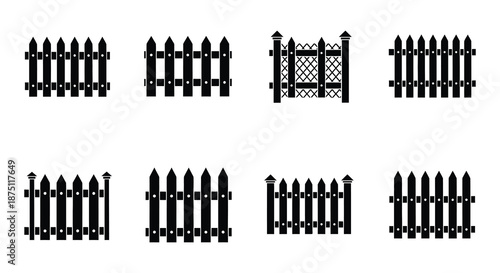 A collection of black fence and gate icons