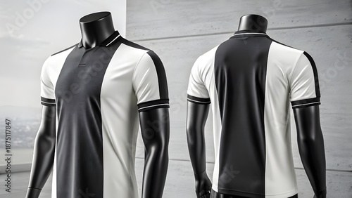 Modern Sports Jersey Displayed on Mannequins Front and Back View. mockup 