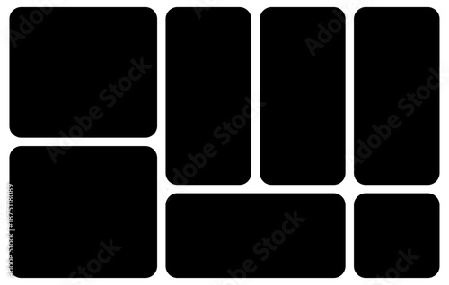 Photo collage template 7 pictures blank black color for moodboard, album, bento modern graphic design element