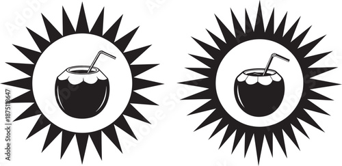 Silhouette of tropical summer coconut with sun set