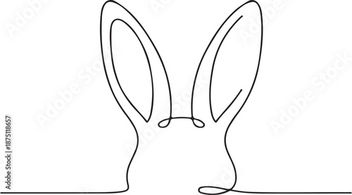 Minimalist Continuous Line Drawing of a Rabbit's Head and Long Ears on White Background