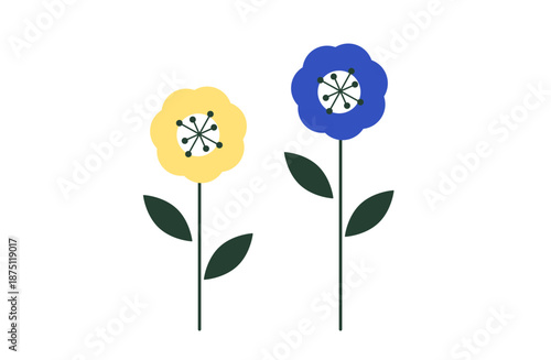 レトロな花と葉と茎