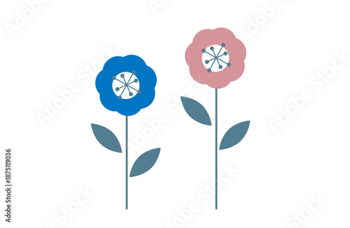 レトロな花と葉と茎