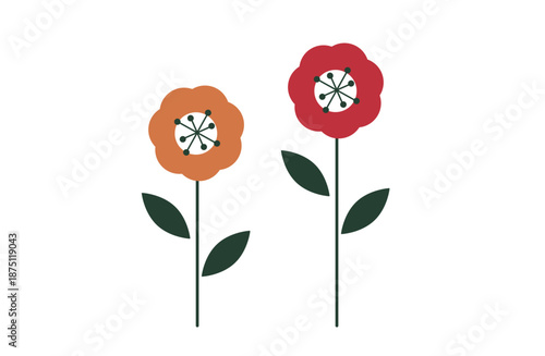 レトロな花と葉と茎