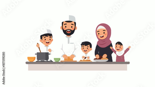Muslim Family Cooking Together for Iftar During Ramadan