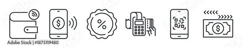Electronic Payment thin line icon set. Web minimal editable stroke icons