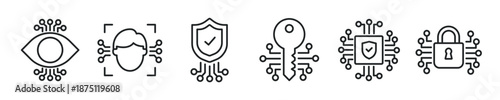 Encryption security thin line icon set. Web minimal editable stroke icons