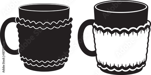 Two mugs with silhouette of sleeve on white