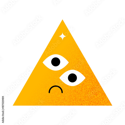 Distressed Pixelated Sad Triangle Mascot with Two Eyes