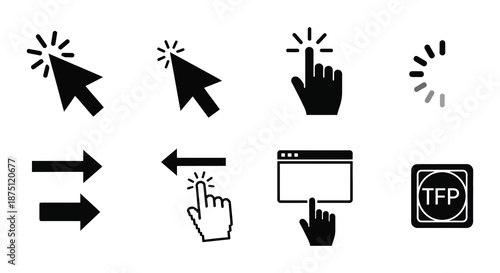 Computer mouse and hand cursor icons for user interface design