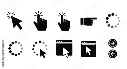 Computer mouse and hand cursor icons for user interface design