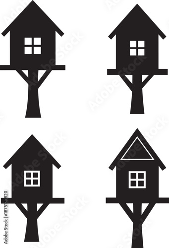 Birdhouse silhouette set for nesting and bird care