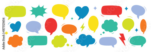 Colorful comic speech bubbles collection. Multicolor doodle talk balloons set for cartoon chat, comics, and creative communication design
