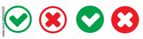 Approved and Rejected Icon Set, Green Tick and Red Cross, Yes or No UI Symbols