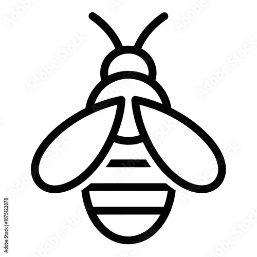 Minimalist black bee silhouette icon isolated on white background for nature and honey branding.