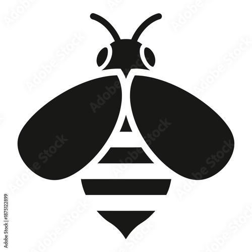 Minimalist black bee silhouette icon isolated on white background for nature and honey branding.