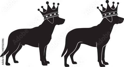 Dog silhouette wearing crown isolated on white